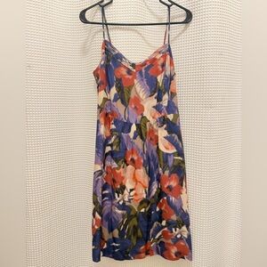 Anthropologie - 100% Silk Purple and Coral Floral Mini Dress - Size 14